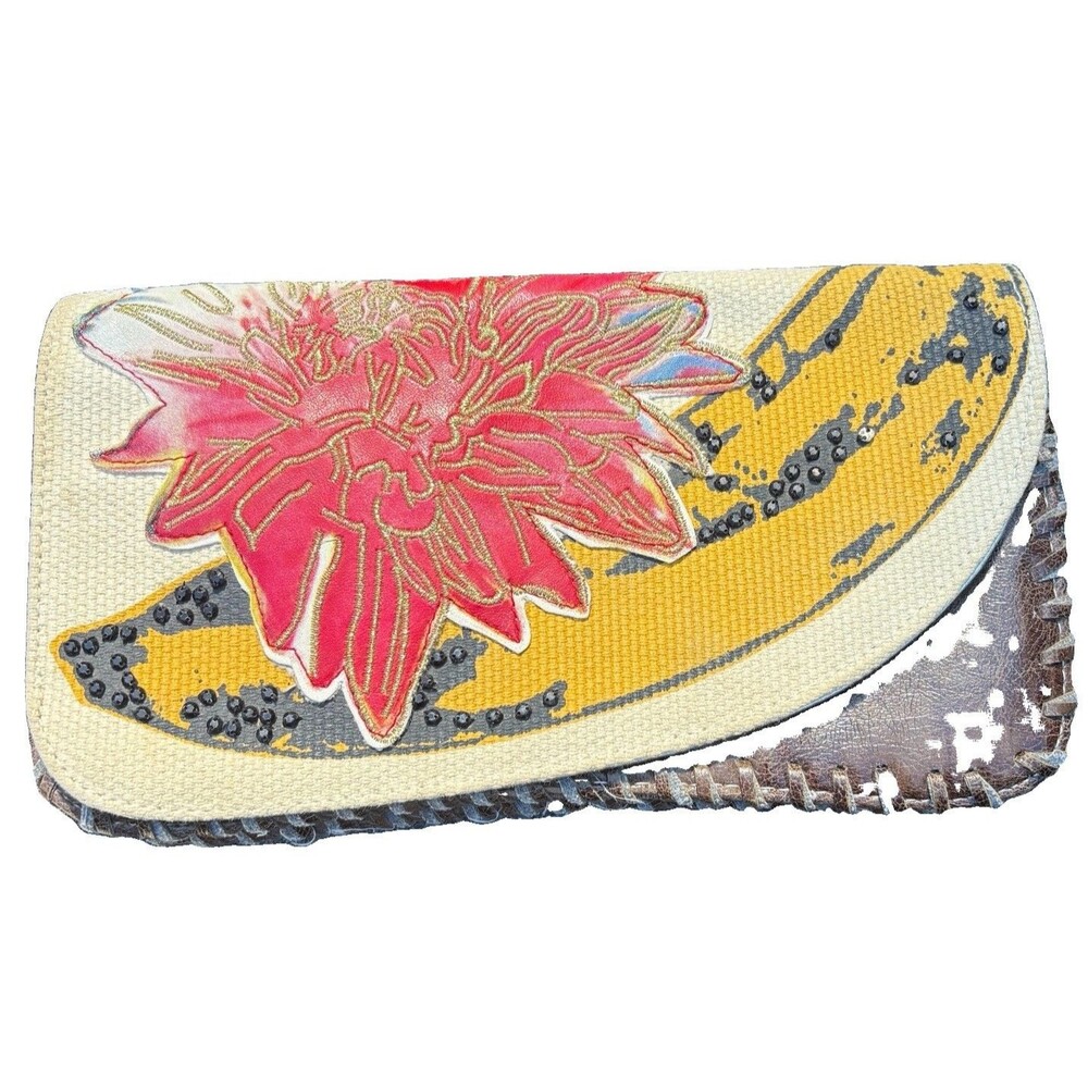 Andy Warhol Pop Art Banana Red Flower Bag Clutch Handbag Rare Leather & Canvas
